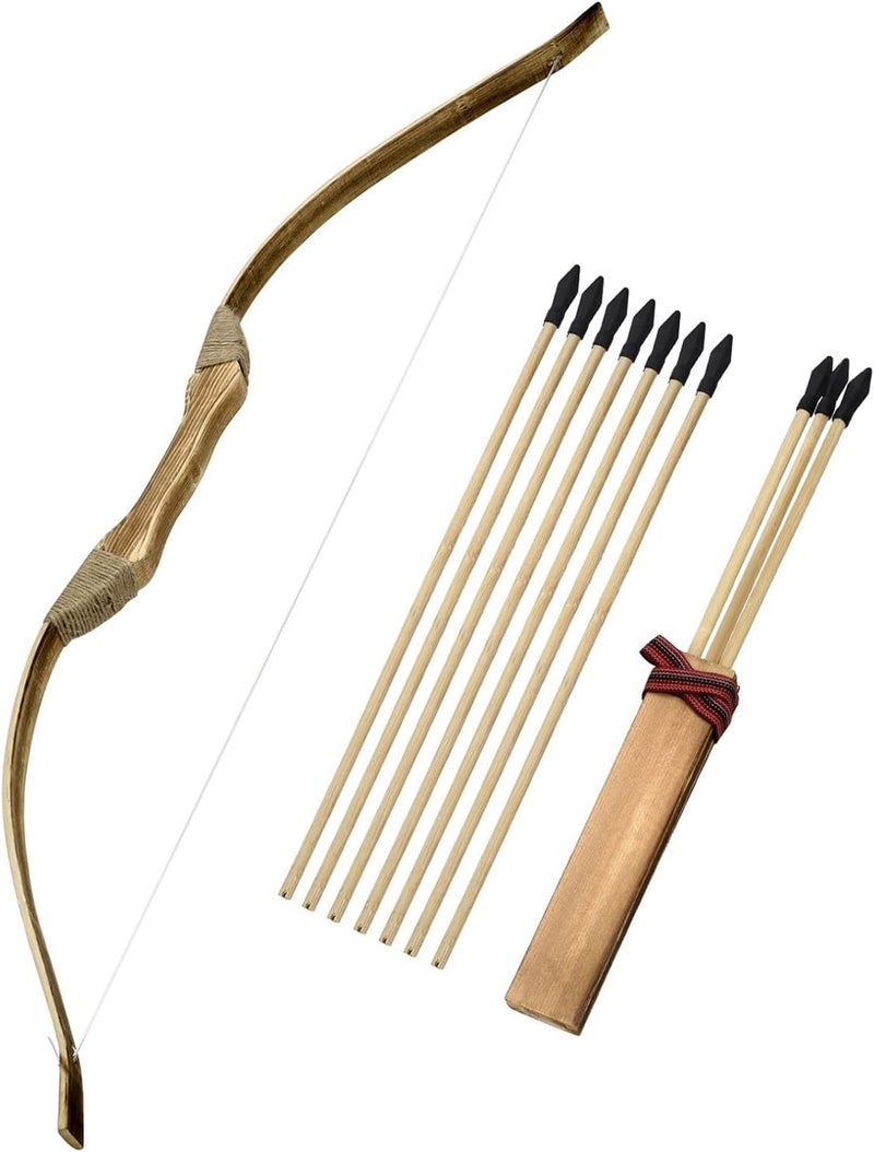 Basbon Kids Bow and Arrow Set, 32 Inch Archery Set Handmade Wooden Toy Bow and Arrow for Kids 4-6 8-12, Cosplay Game Costume Prop Play, 1 Bows 1 Quivers and 10 Wood Arrows, Gifts for Youth Boys & Girls - Image 1